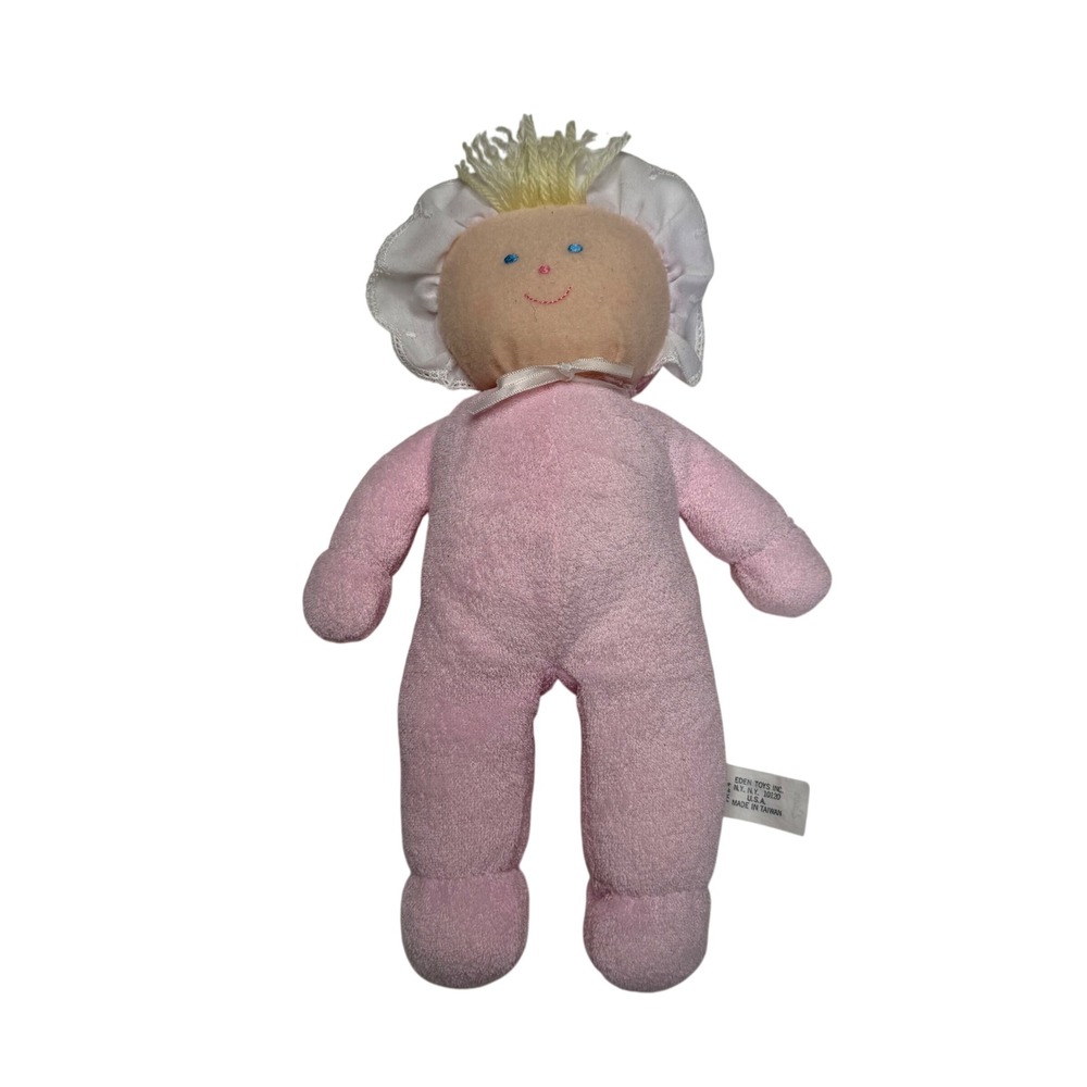 EDEN TOYS Plush Doll Pink Gingham Bonnet Vintage Girl's OS Terrycloth